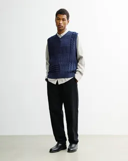 Rotholz Rotholz Herren vegan Gestrickte Weste Im Patchwork-Stil, Dunkelblau – Produktbild 1 von 1