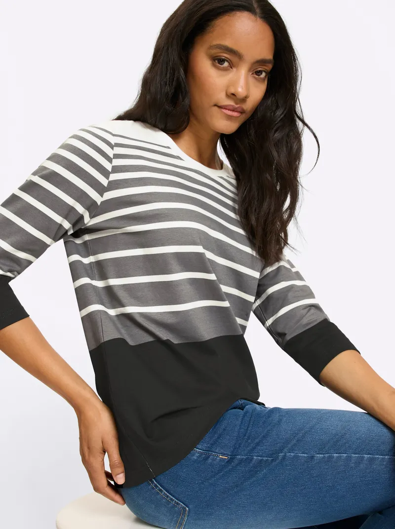 heine 3/4-Arm-Shirt schwarz-grau-bedruckt, Schwarz-grau-bedruckt, – Produktbild 2 von 2