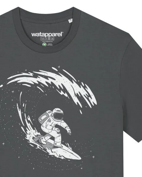 watapparel watapparel T-Shirt Unisex Surfing Spaceman, Anthracite, – Produktbild 3 von 3
