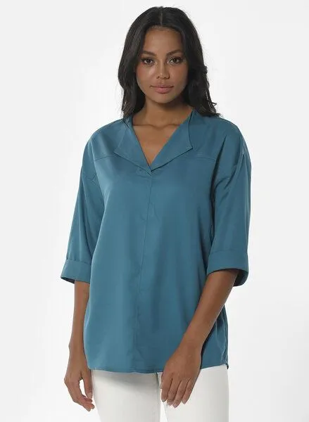 ORGANICATION ORGANICATION 3/4-Arm Bluse aus TENCEL Lyocell, Grün(petrol green), – Produktbild 1 von 8