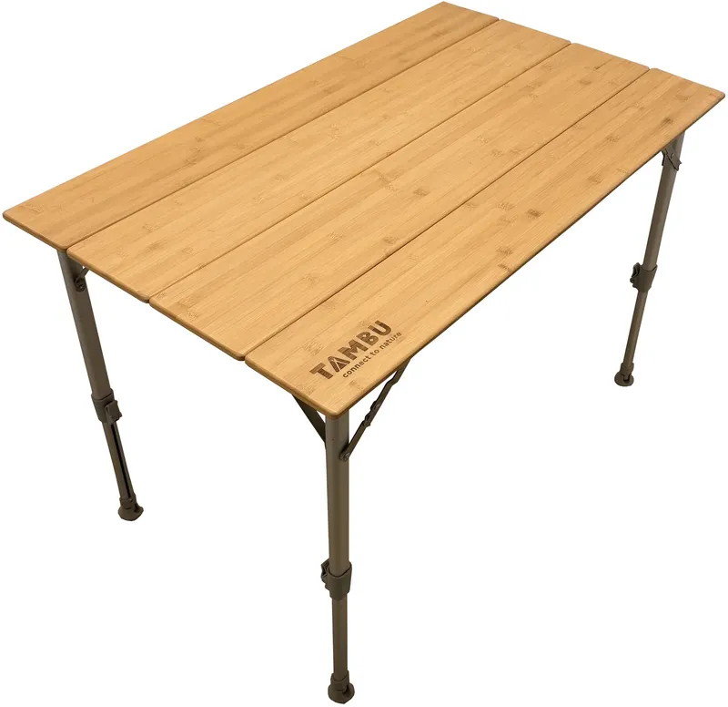 Tambu Tambu Bista Campingtisch höhenverstellbar aus recyceltem Polyester 100 x 60 cm, Hellbraun, – Produktbild 1 von 2
