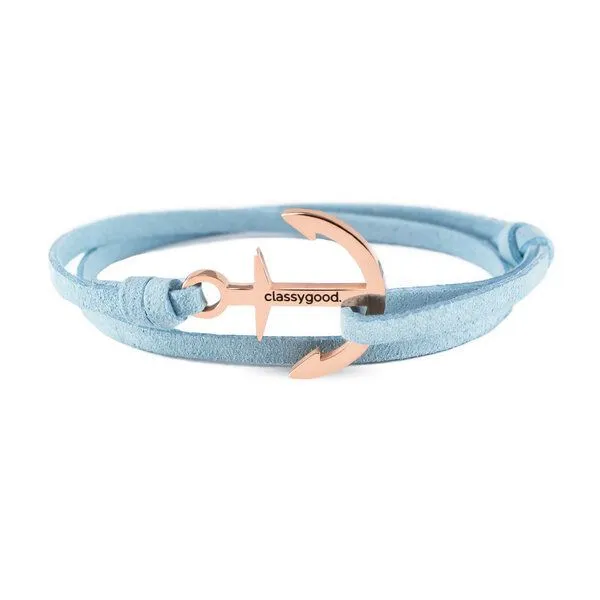 Classygood. Classygood. Anker Armband Edelstahl - Rosègold - Alcantara-Leder Band, Hellblau, – Produktbild 1 von 4