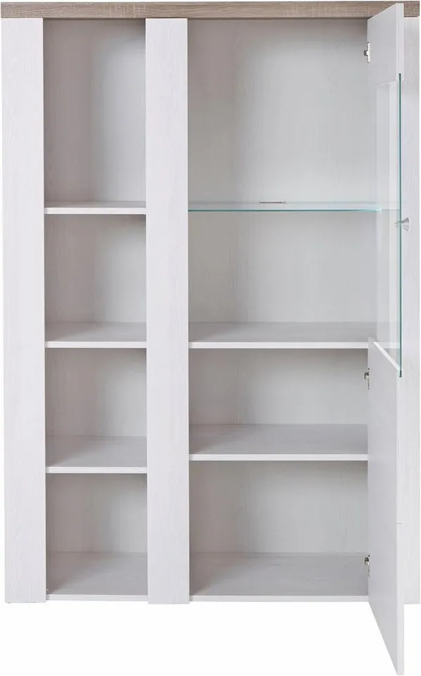 OTTO home Vitrine Larona, zeitlose Glasvitirne, Hochschrank Höhe 145 cm Stauraumvitrine mit dekorativer Rahmenoptik, Weiß, – Produktbild 4 von 5
