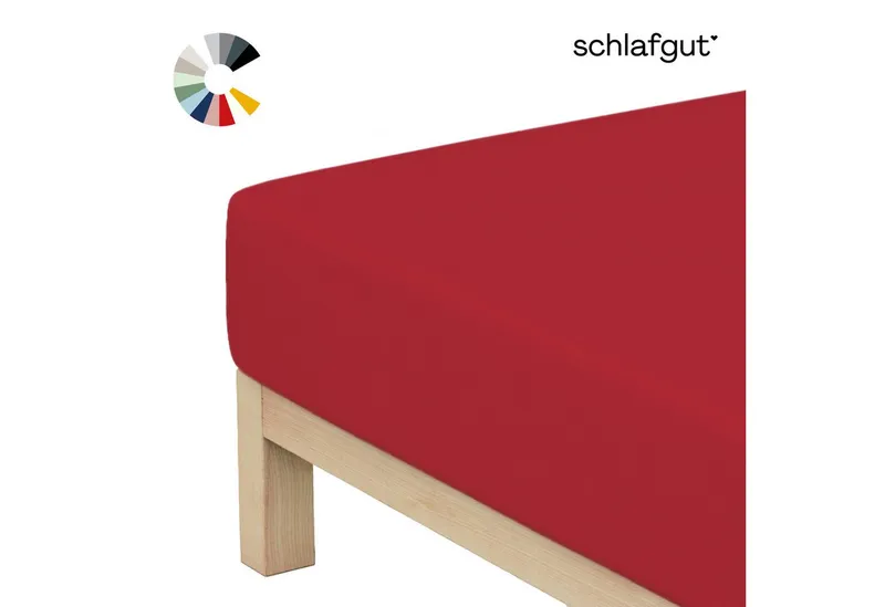 Schlafgut Schlafgut Spannbettlaken Basic Cotton Bettlaken, 160 g/m², 100% Baumwolle, Spannbetttuch, Jersey, Gummizug: rundum, (1 Stück), Spannbettlaken bis 20 cm Matratzenhöhe, bügelfrei und pflegeleicht, Rot, – Produktbild 1 von 5