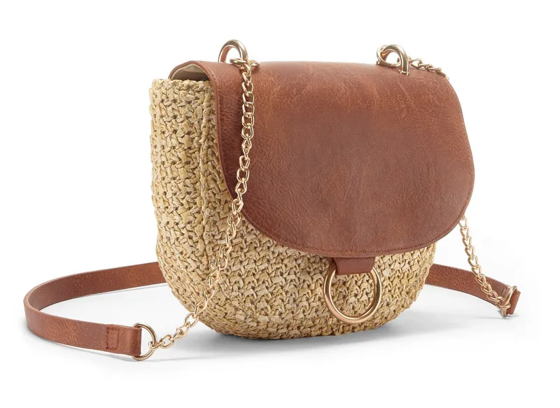 Lascana Lascana Umhängetasche Strandtasche, Minibag, Schultertasche, Tragetasche, Crossbody Bag, Handtasche Damen zum Umhängen in modischer Bast-Optik VEGAN, Braun, – Produktbild 1 von 5