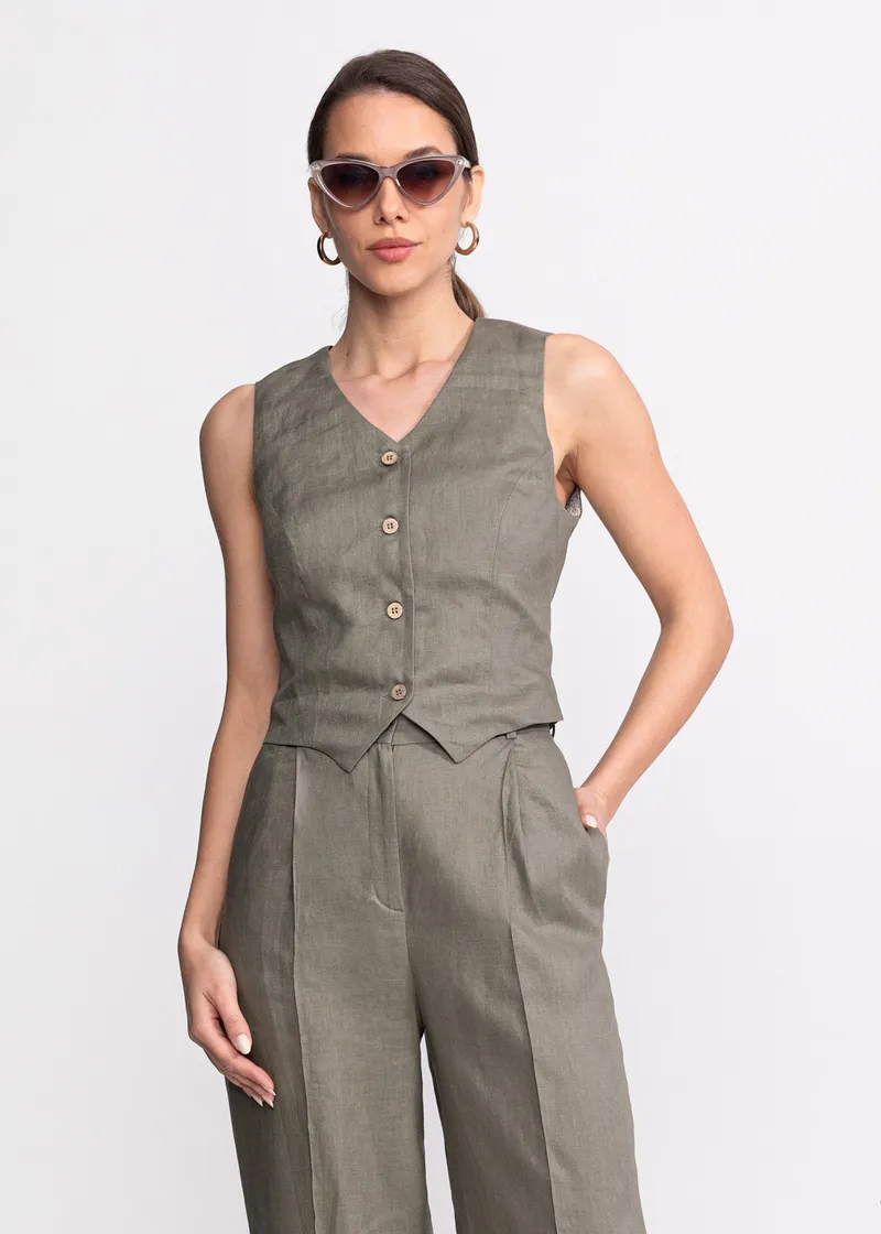 De IONESCU De IONESCU Damen vegan Set Figa Leinen, Olivgrün, – Produktbild 1 von 2