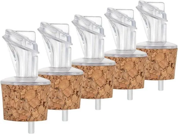 Kork-Deko Kork-Deko 5er-Pack Kunststoff-Ausgießer mit Kork-Stopfen | breit | geeignet für Öl, Essig, Spirituosen oder Liköre – Produktbild 1 von 4