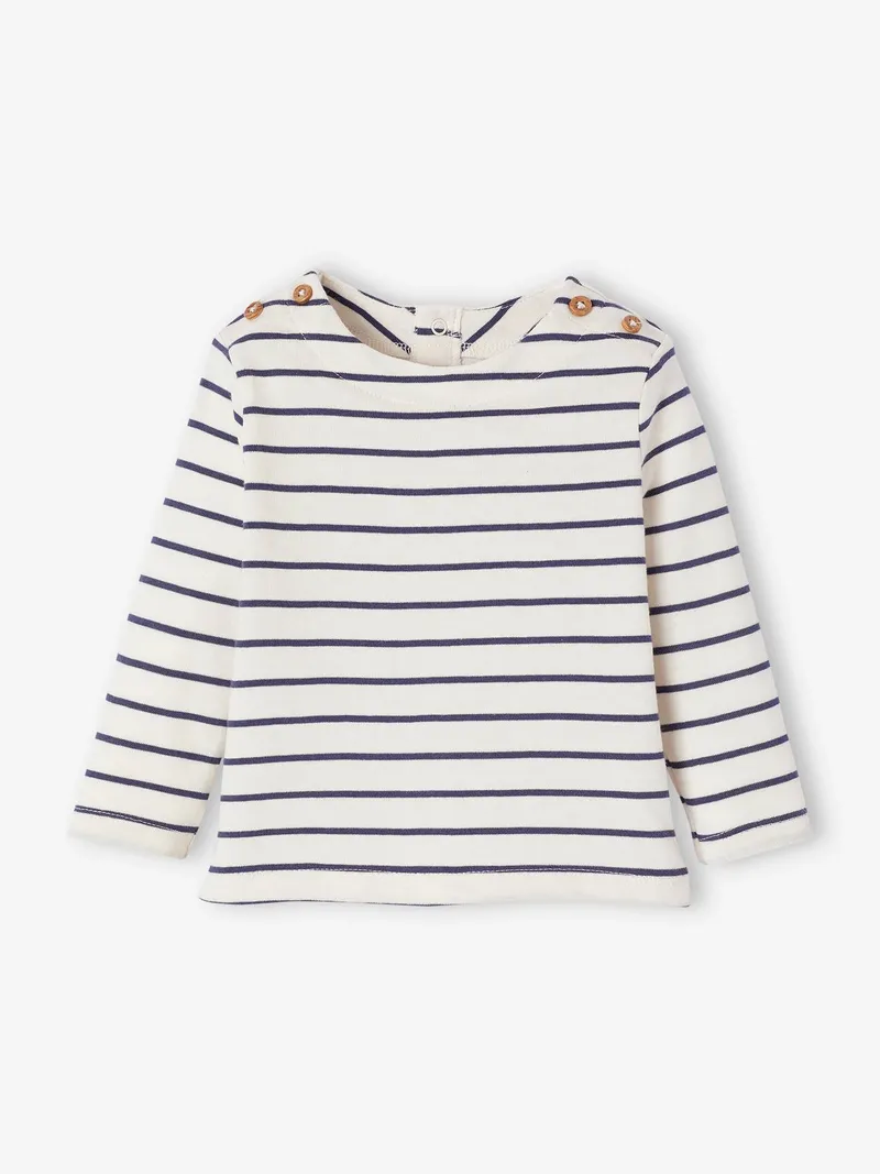 Vertbaudet Baby Ringelshirt mit langen Ärmeln, Wollweiß, – Produktbild 1 von 3