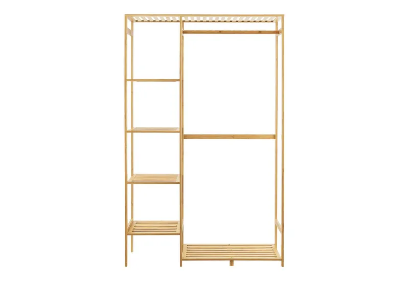 en.casa Garderobenständer, »Eurajoki« Kleiderständer, 4 Ablagefächer, 2 Ablageflächen, Bambus, Beige, – Produktbild 4 von 4