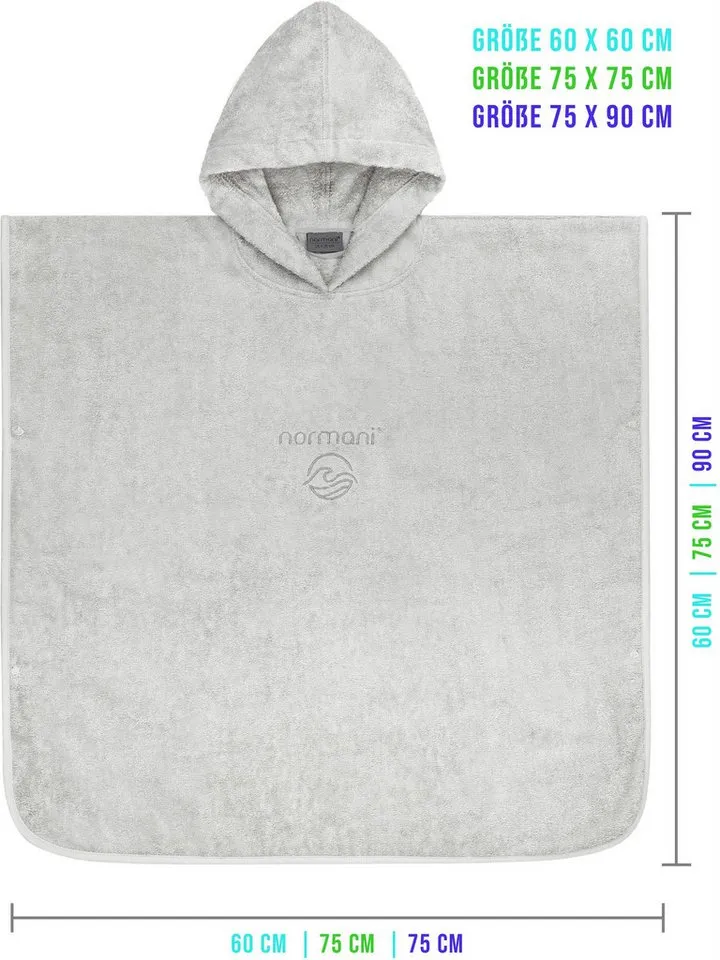 normani Badeponcho Badeponcho aus Bio-Baumwolle für Kinder, Bio-Baumwolle, Kapuze, Schlupf, Kinderbademantel mit Kapuze Strandponcho, Beige|grau, – Produktbild 3 von 5