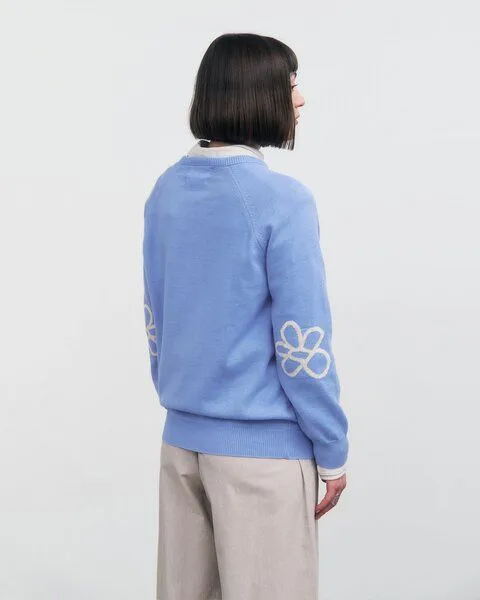 Rotholz Rotholz Flower Knit Pullower - Unisex - aus Bio-Baumwolle, Soft blue, – Produktbild 3 von 4