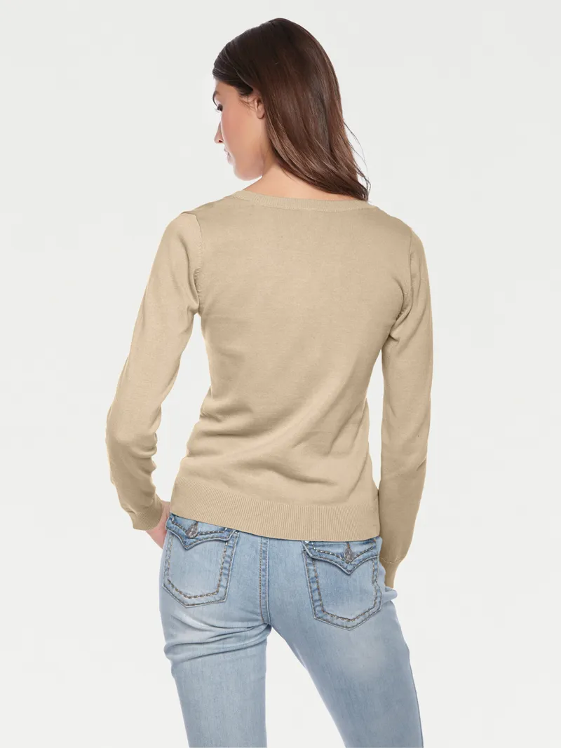heine Rundhalspullover beige, Beige, – Produktbild 3 von 3