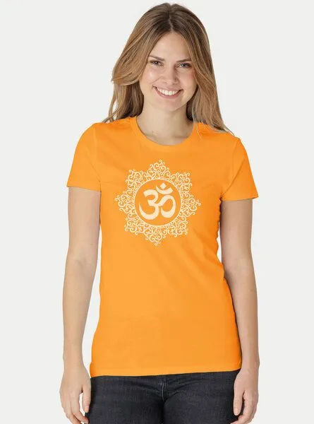 Peaces.bio - handbedruckte Biomode Peaces.bio - handbedruckte Biomode Bio-Damen-T-Shirt "Classic Om", Hellorange, – Produktbild 2 von 2