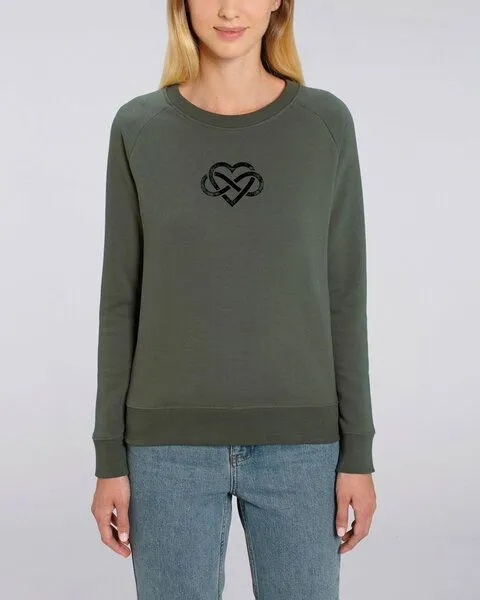 Human Family Human Family Bio Damen Rundhals Sweatshirt "Feel - Endless Love" - in 7 Farben, Khaki, – Produktbild 2 von 4