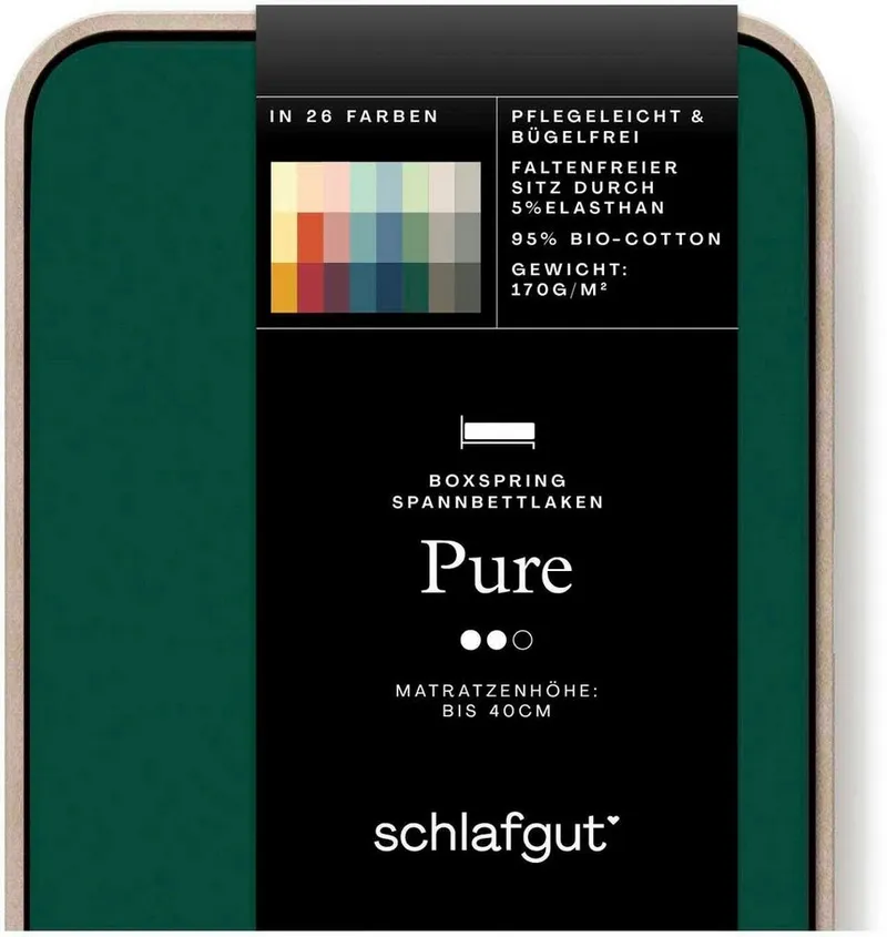 Schlafgut Schlafgut Spannbettlaken PURE BOXSPRING Bio-Baumwolle mit Elasthan, 170 g/m², Bettlaken, Jersey-Elasthan, Gummizug: rundum, (1 Stück), PREMIUM Boxspringbett Laken bis 40 cm Höhe, dehnbar blickdicht, straff, Grau, – Produktbild 4 von 5