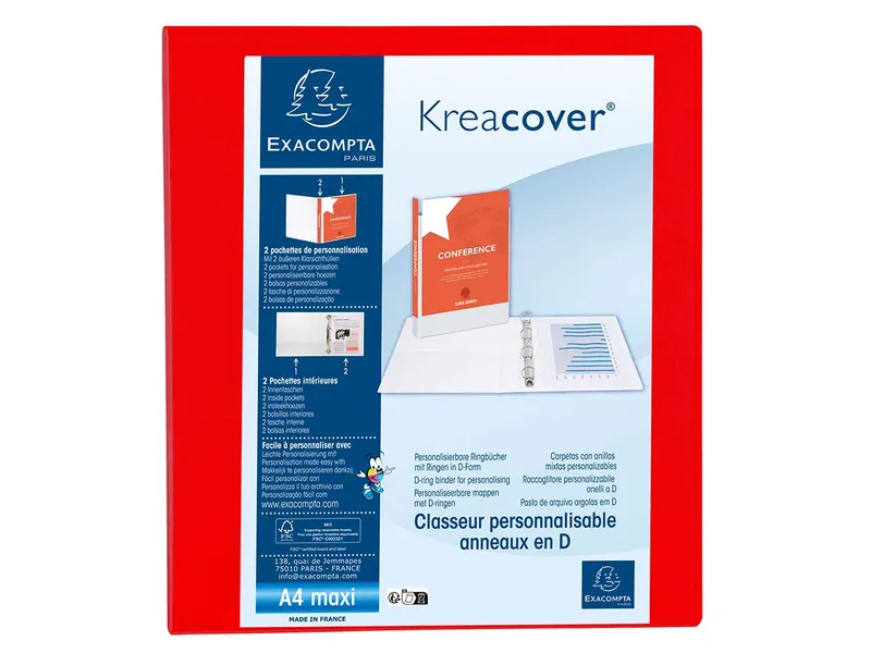 Exacompta 10 Exacompta Ringbücher "Kreacover", DIN A4 Maxi, 4 Ringe 40 mm, RB 64 mm, rot – Produktbild 1 von 1