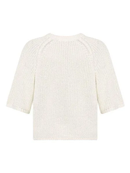 KnowledgeCotton Apparel KnowledgeCotton Apparel Leichter Kurzarm Pullover mit V-Ausschnitt aus Bio-Baumwolle, Weiß-egret, – Produktbild 3 von 3