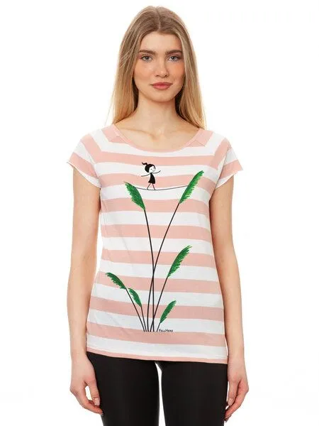 FellHerz FellHerz Damen T-Shirt Seiltanz block striped white light pink Bio Fair und Vegan – Produktbild 4 von 4