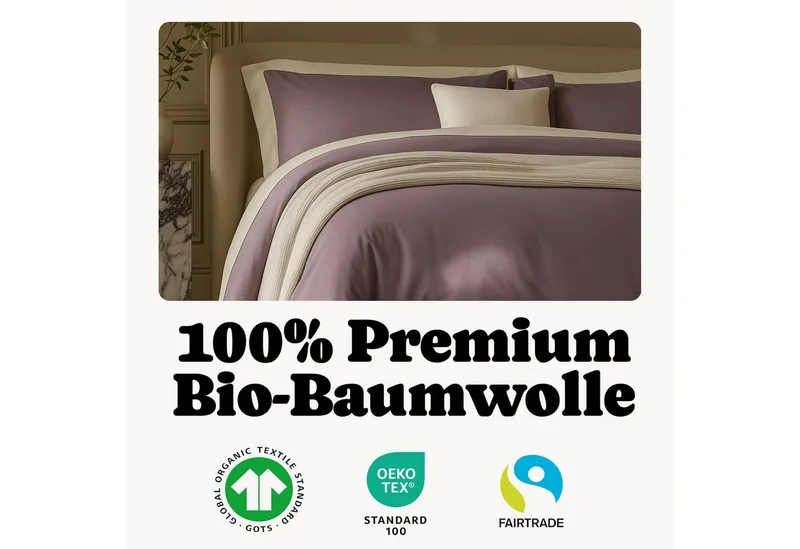 Seralino Kissenbezüge Mako Satin Kissenbezug (100% Bio Baumwolle) weich, hautfreundlich, (2 Stück), Fairtrade/ GOTS zertifizierte uni Kissenhülle mit Reißverschluss, Lila, – Produktbild 3 von 5