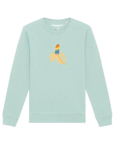 watapparel watapparel Sweatshirt Unisex Rainbow Banana, Caribbean blue, – Produktbild 1 von 3