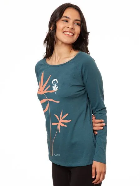 FellHerz FellHerz Damen Raglan Longsleeve Lesepalme atlantic teal aus 100% Biobaumwolle – Produktbild 1 von 3