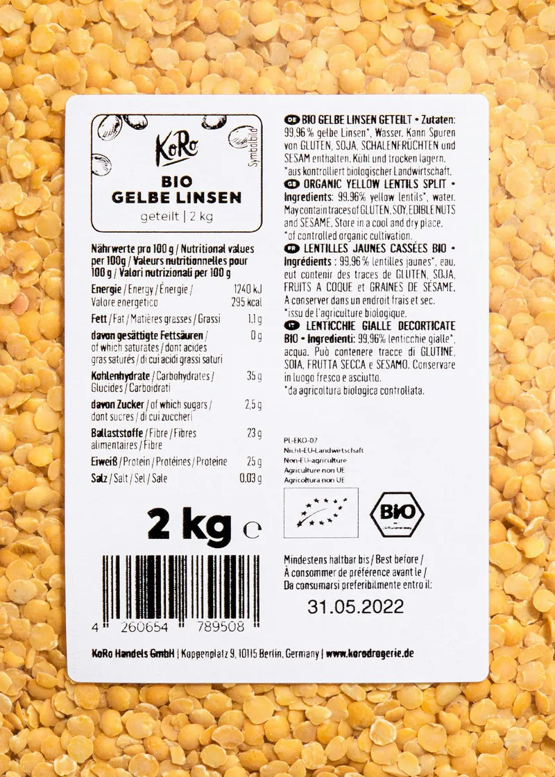 KoRo Geteilte gelbe Bio Linsen 2 kg – Produktbild 3 von 5