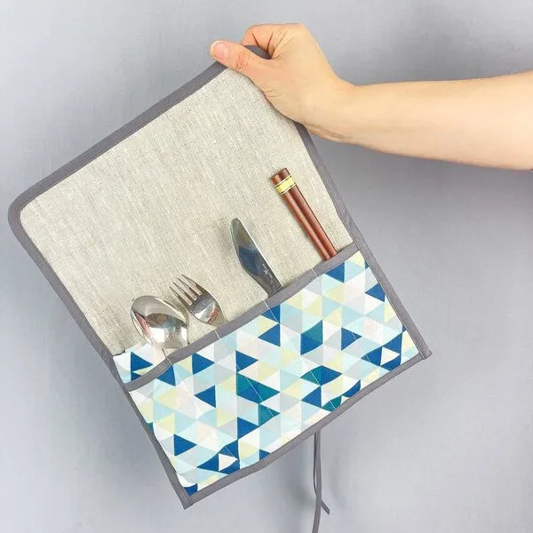 ever&again ever&again Besteckrolle, Utensil Roll, Bestecktasche, Blue triangle, – Produktbild 1 von 3