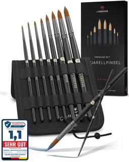 LIEBERGE Malpinsel Premium Set Aquarell – 8 Aquarelllpinsel, inkl. Präsenter, (Set, 8 St., Rundpinsel, Pinselpräsenter, Pinselständer), Synthetikhaar, vegan, langlabig, hohe Farbaufnahme, Anfänger, Profis – Produktbild 1 von 1