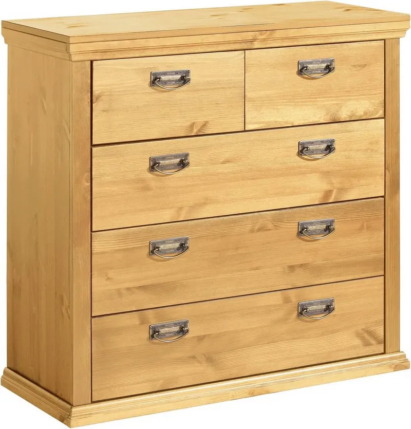 OTTO home Schubkastenkommode Madrid, aus massiver Kiefer mit 5 Schubladen, 90cm breit, Beige, – Produktbild 2 von 5