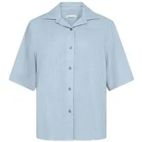 KnowledgeCotton Apparel KnowledgeCotton Apparel Lockere Kurzarmbluse aus Ecovero und Bio-Leinen, Hellblau-skyway, – Produktbild 1 von 1