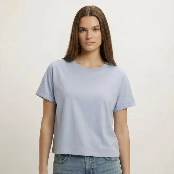 YTWOO YTWOO Oversize Damen T-Shirt aus nachhaltiger Bio-Baumwolle, Hellblau, – Produktbild 1 von 4