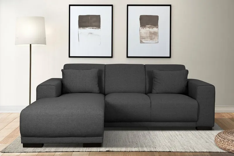 OTTO home Ecksofa BORNHOLM L-Form, B: 234 cm - OTTO. Verlässliche Qualität., Recamiere links oder rechts bestellbar, Wellenfederung, inkl. 2 Kissen, Schwarz, – Produktbild 1 von 8