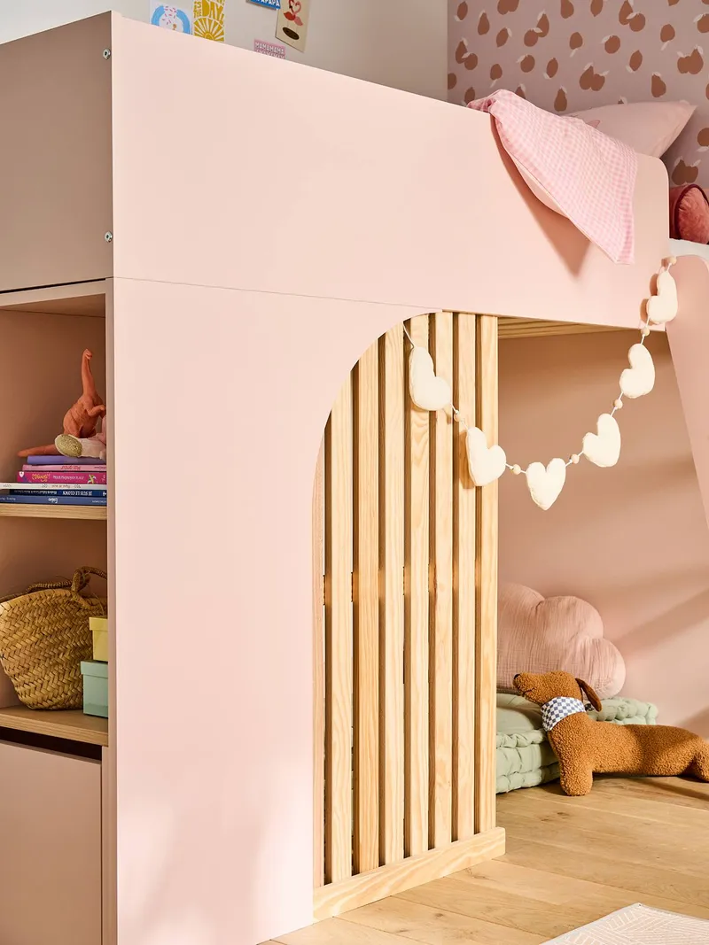 Vertbaudet Kinderbett mit Stauraum PLAYFUL Hochbett 90x190 cm, Rosa, – Produktbild 2 von 4