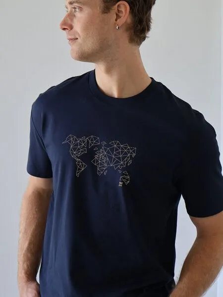 Kultgut Kultgut T-Shirt mit Motiv / Worldmap, Navy, – Produktbild 2 von 2