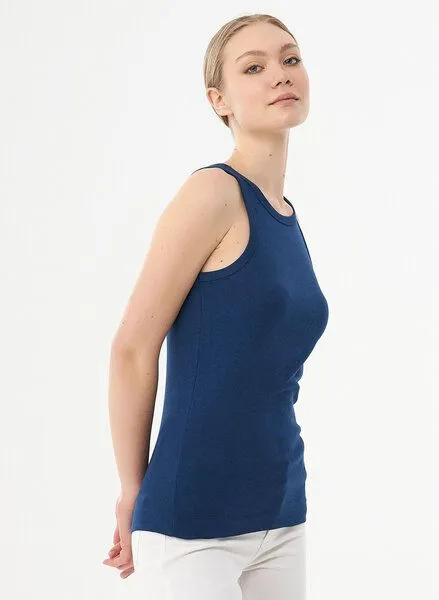ORGANICATION ORGANICATION Geripptes Basic Top aus Bio-Baumwolle, Navy, – Produktbild 3 von 4
