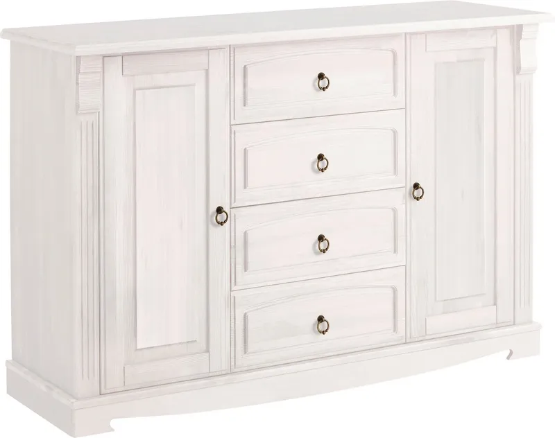 OTTO home Sideboard Anna, Kommode, im Landhausstil, Made in EU (Gesamtmaße (B/T/H): ca. 140/44/88 cm), Kommode, Breite 140 cm, 4 Schubladen, 2 Türen, Massivholz, FSC®, Weiß, – Produktbild 1 von 5