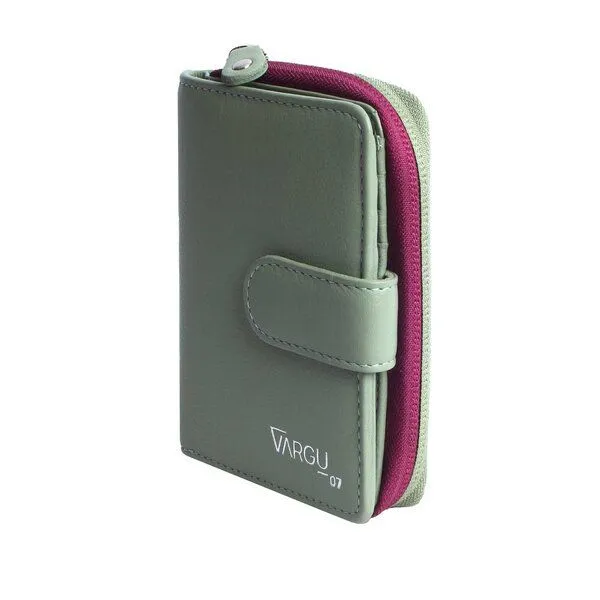 Vargu Vargu Echtleder Geldbörse VINEM 1-A, Sage green - cranberry, – Produktbild 1 von 4