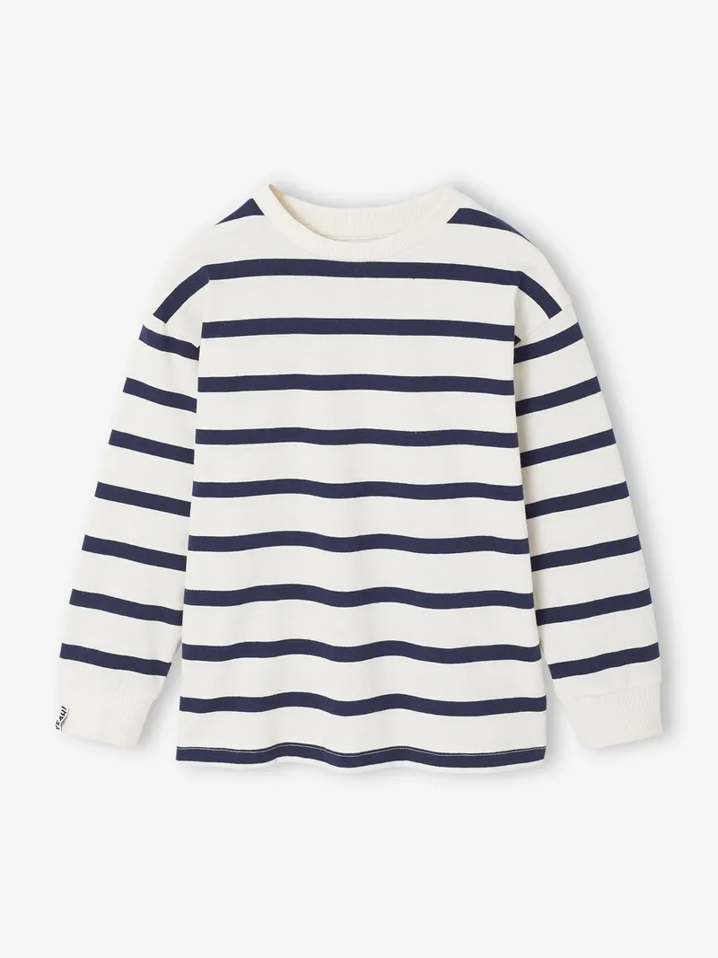 Vertbaudet Gestreiftes Jungen Rundhals-Shirt personalisierbar, Wollweiß, – Produktbild 1 von 2