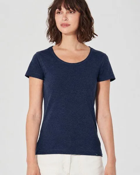 HempAge HempAge Damen T-Shirt mit Rollsaum Hanf/Bio-Baumwolle, Navy (blau), – Produktbild 1 von 4