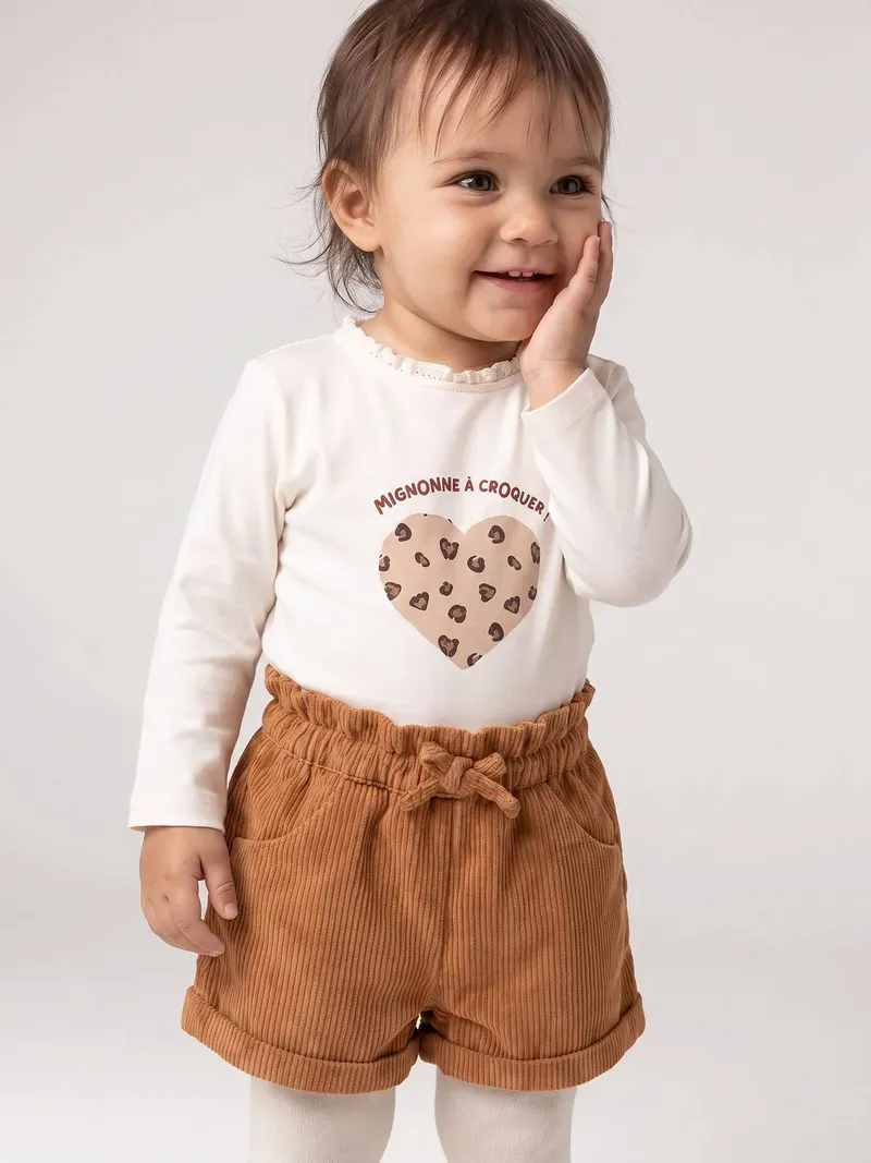 Vertbaudet Baby Shirt mit Herz & Leo-Print, Wollweiß, – Produktbild 2 von 4