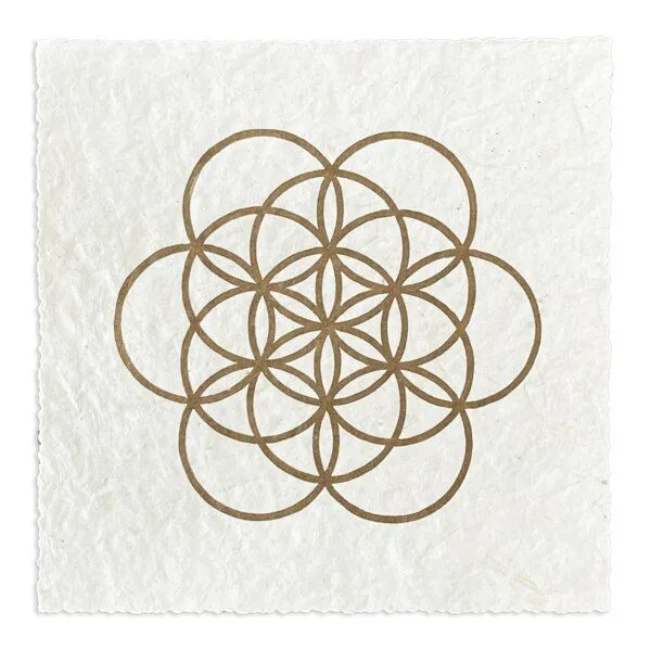 Veskor Cassiopeia Veskor Cassiopeia FLOWER OF LIFE Heilige Geometrie Linoldruck | 16 × 16 cm | Gold auf Naturweiß – Produktbild 1 von 4