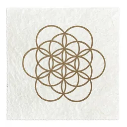 Veskor Cassiopeia Veskor Cassiopeia FLOWER OF LIFE Heilige Geometrie Linoldruck | 16 × 16 cm | Gold auf Naturweiß – Produktbild 1 von 1