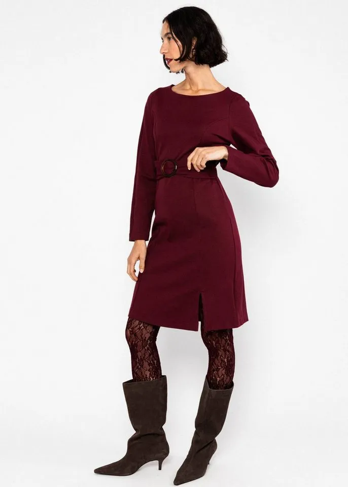 blutsgeschwister blutsgeschwister Etuikleid figurbetontes Etuikleid mit Gürtel und Schlitz für Damen, Rot, – Produktbild 3 von 5