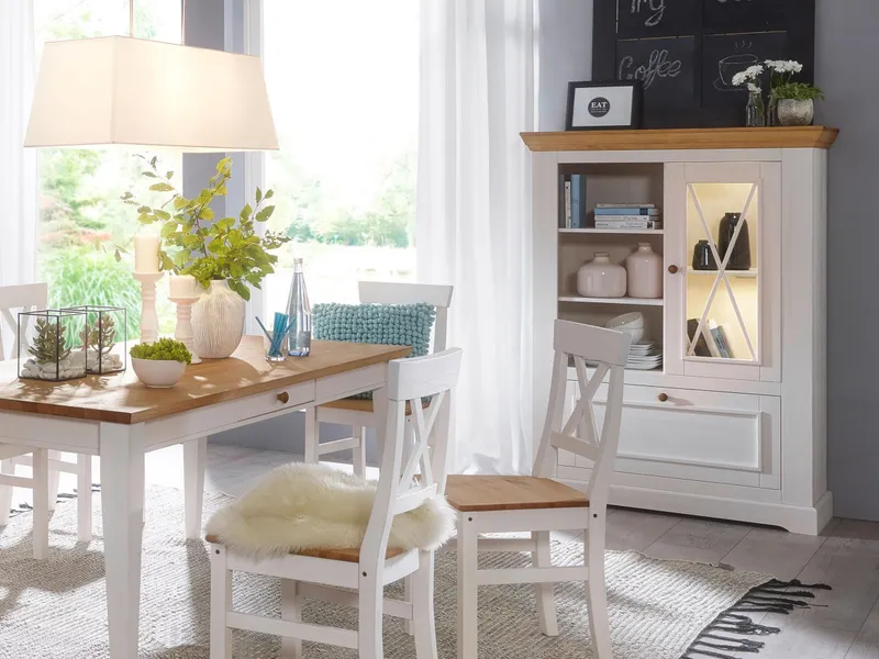 allnatura Highboard "Molina" ohne Beleuchtung anthrazit-gewachst, Naturholz, – Produktbild 1 von 2
