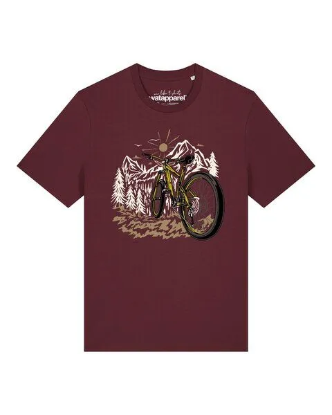 watapparel watapparel T-Shirt Unisex Mountainbike und Berge, Burgundy, – Produktbild 1 von 2
