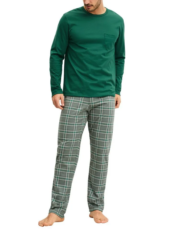 CALIDA CALIDA Schlafanzug Relax Imprint 2 (2 tlg) Langarm-Shirt & Hose mit geradem Bein, Grün, – Produktbild 4 von 5