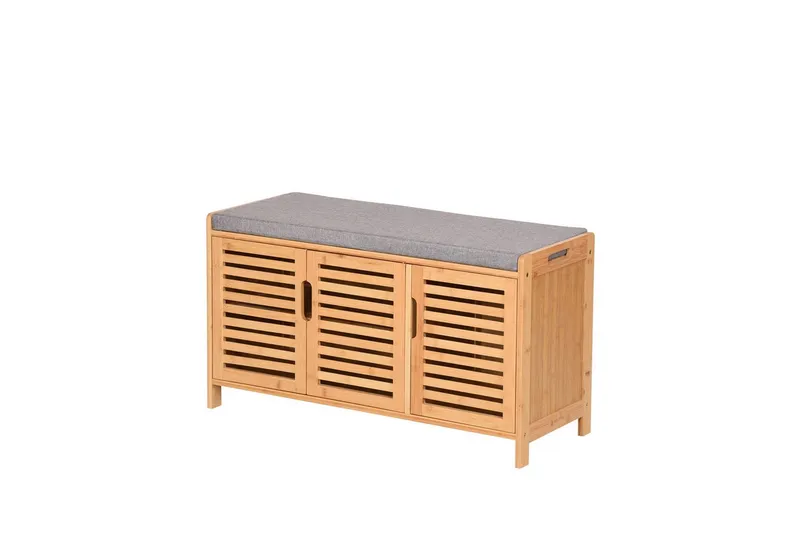 AD.CON Schuhbank Schuhbank aus Bambus mit Schrank und Sitzkissen Sitzbank Schuhregal, Grau, – Produktbild 1 von 5