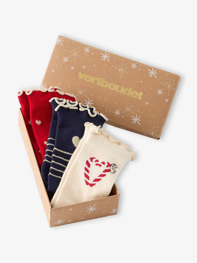Vertbaudet 3er-Pack Weihnachts-Socken mit Wellenabschluss Mädchen, Rot, – Produktbild 3 von 3