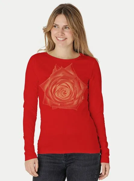 Peaces.bio - handbedruckte Biomode Peaces.bio - handbedruckte Biomode Bio-Damen-Langarmshirt Rose, Rot, – Produktbild 1 von 2