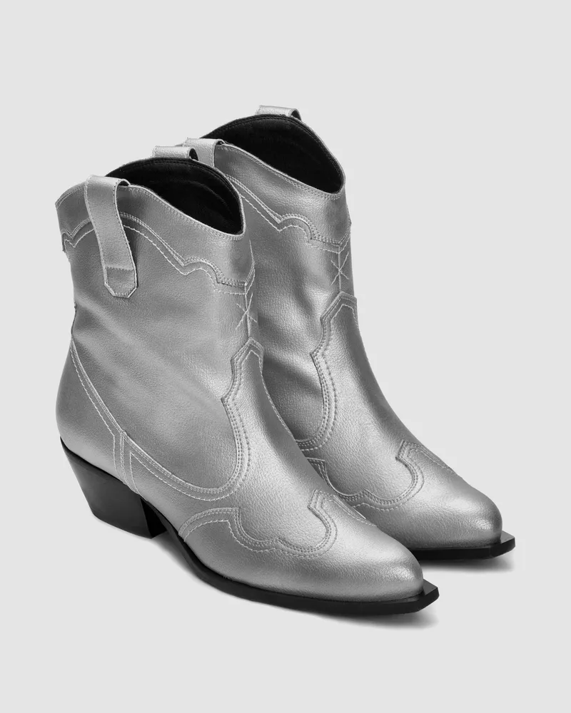 BOHEMA BOHEMA Damen vegan Cowboystiefel Metallisch Genäht, Hellgrau, – Produktbild 2 von 2